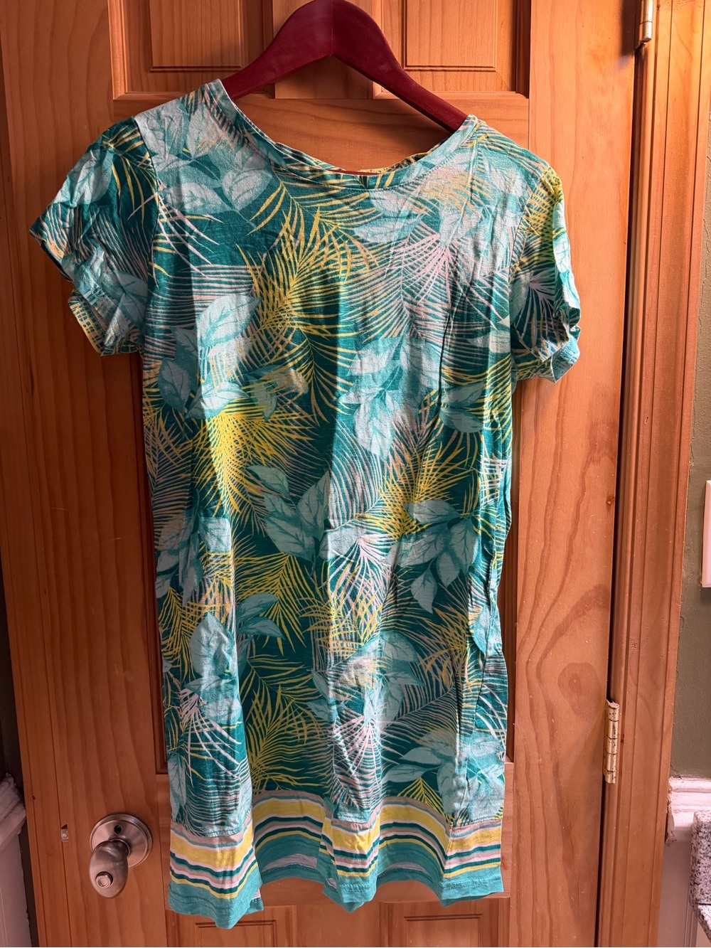 Caribbean Joe Teal and Yellow Tropical Print Short Sleeve Tunic Dress